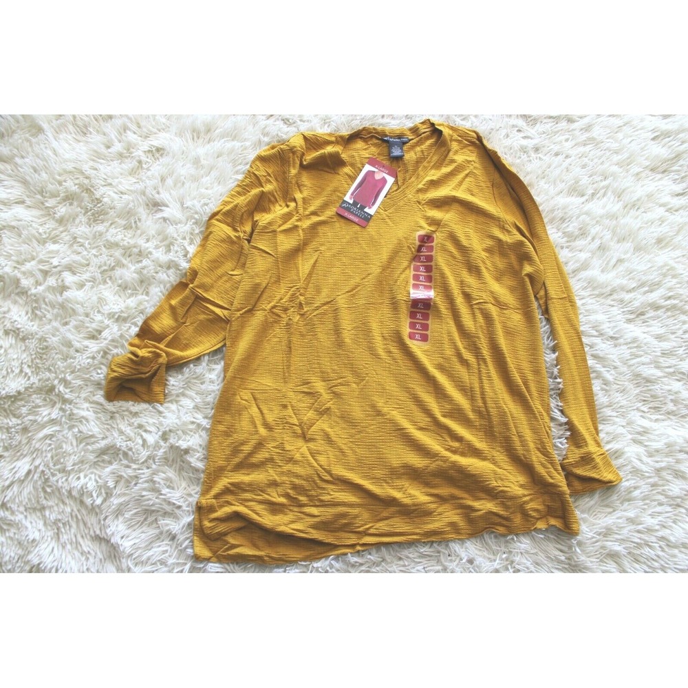 Adrianna Papell Gold Top Shirt Blouse Womens Hi Low New Stretch L